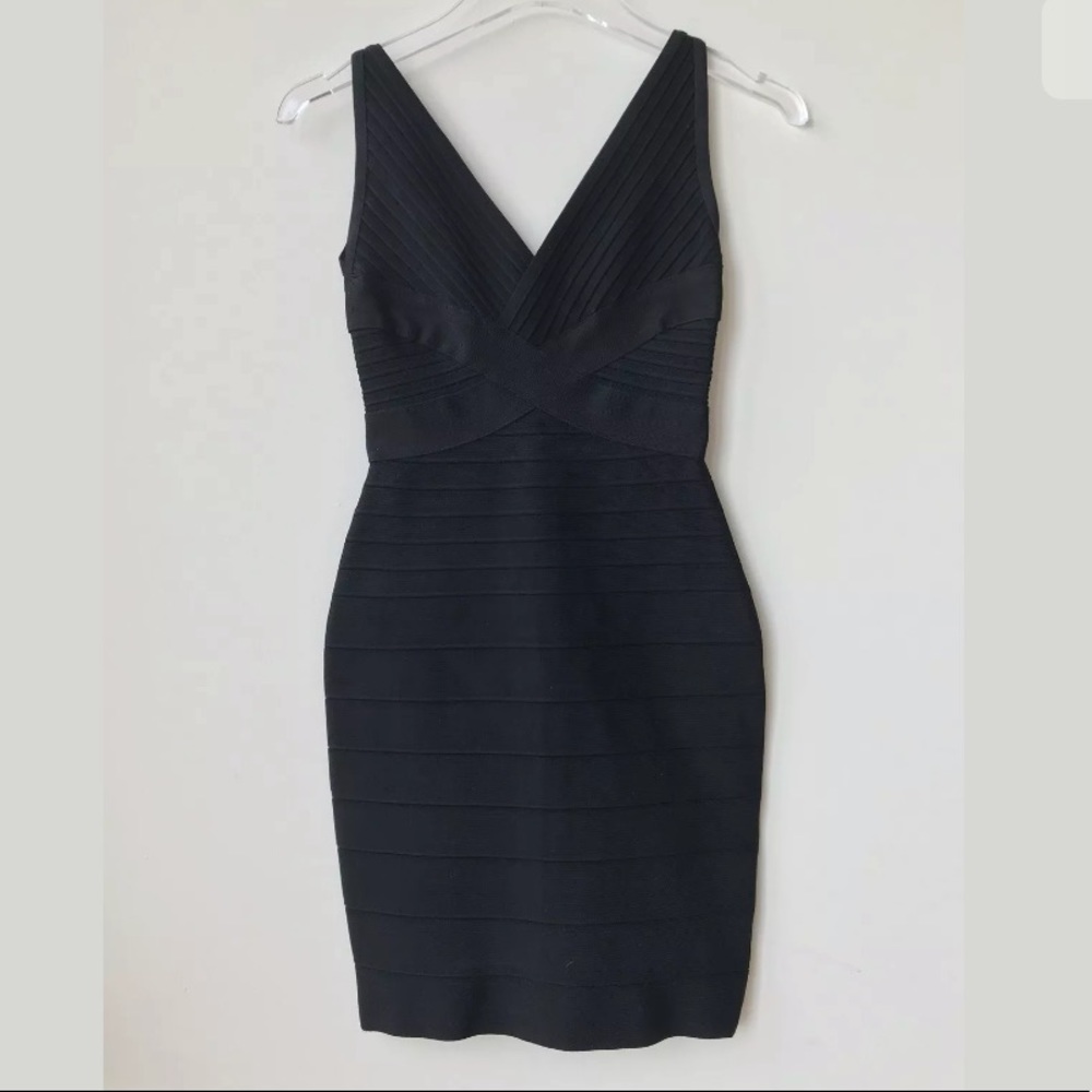 Black Bandage Bodycon V-Neck Dress XS